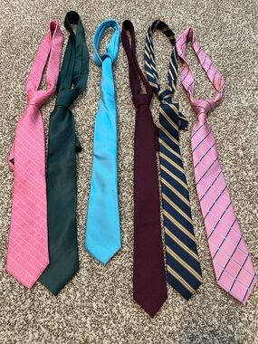 Assorted Men's Ties - Pink, Green, Light Blue, Burgundy, Navy/Gold - Bundle of 6